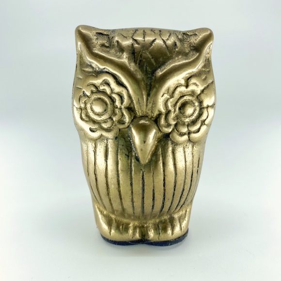 Vintage Brass Owl Figurine Paperweight • Mid Century Taiwan R.O.C. MCM Decor - Picture 1 of 10